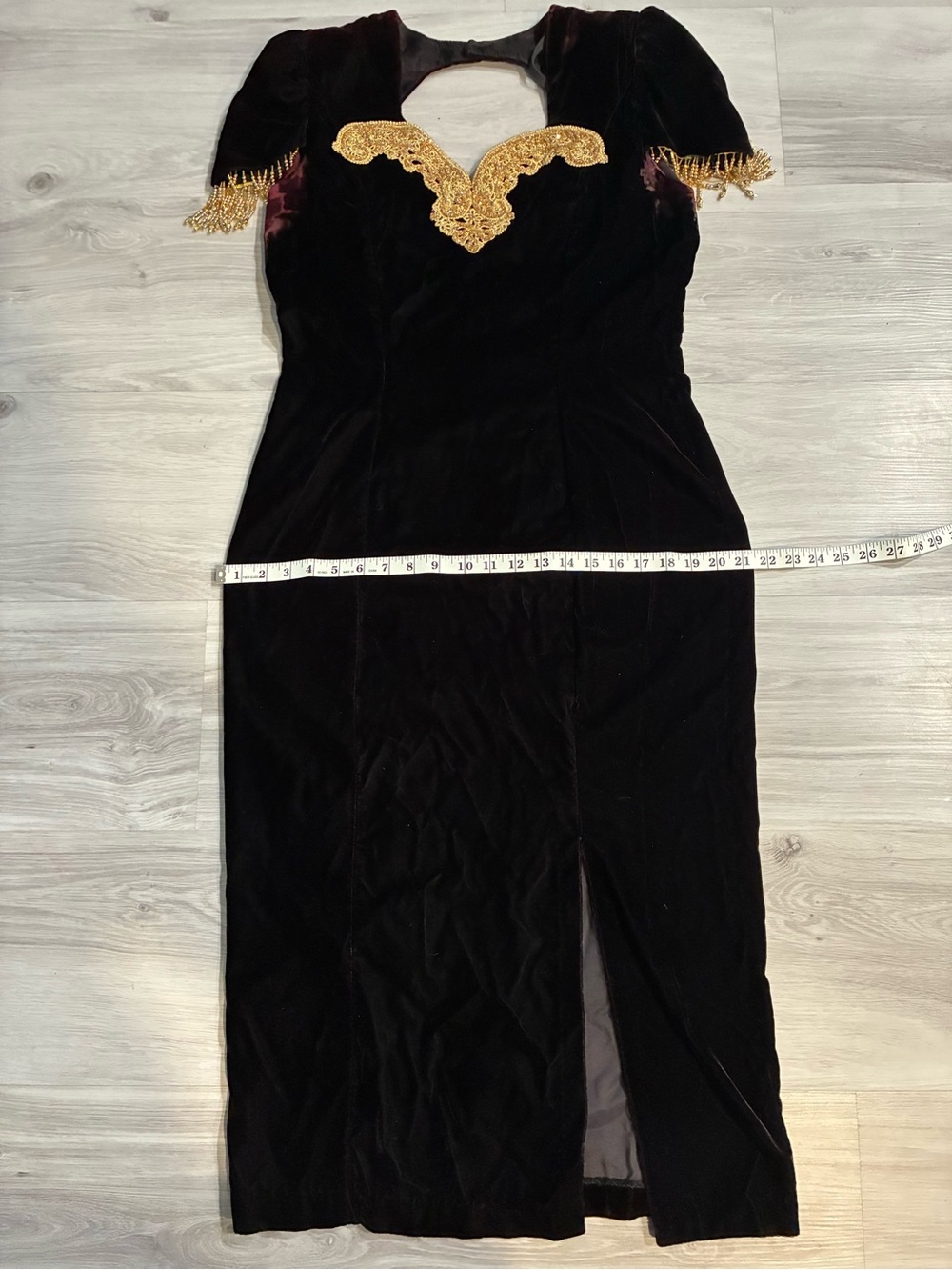 Speed Brand Vintage 80s Black Velvet Gold Beaded Party Prom dress - Picture 8 of 16